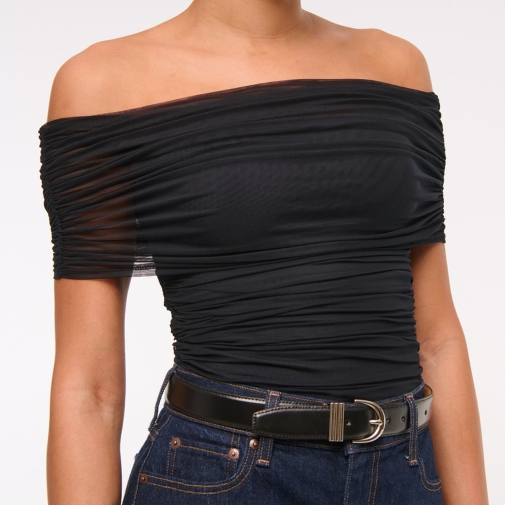 Abercrombie & Fitch Black Off-Shoulder Ruched Bodysuit